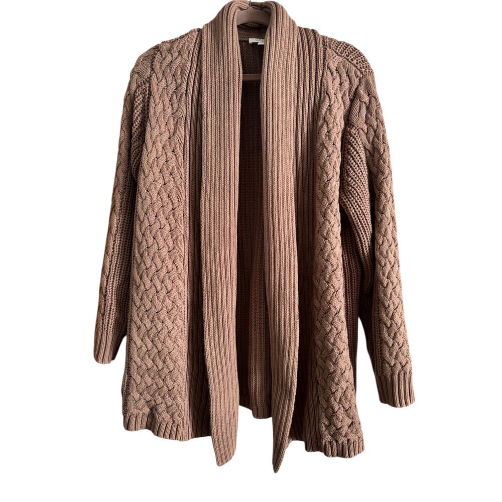 Haven Well Within Women’s Cable Knot Flyaway Cardigan Size Large Brown